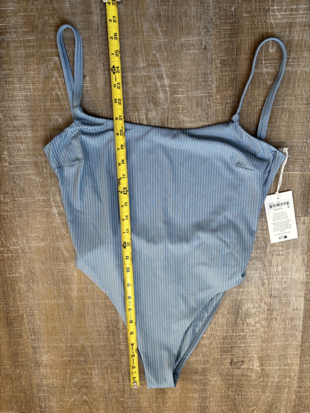 NWT Vitamin A Leah One Piece Swim Suit Size Large Light Blue Rib Ribbed Swimwear - Picture 11 of 16